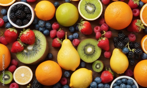 An assortment of citrus fruits and berries  neatly segmented and arranged  offering a feast for the senses with vibrant colors and textures. AI generation