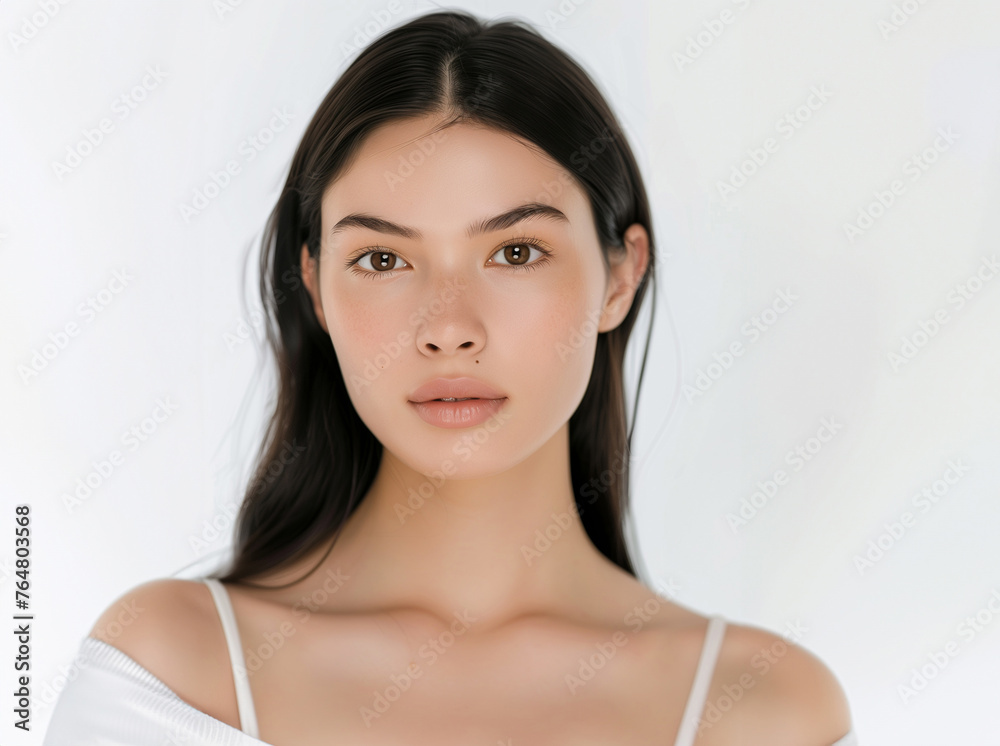 Portrait of a beautiful young woman A beautiful face, beautiful skin, looks modern and luxurious in cosmetic advertisements, generation ai Portrait of a beautiful young woman A beautiful face, beautiful skin, looks modern and luxurious in cosmetic advertisements, generation ai