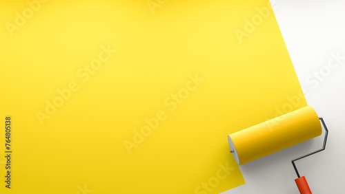 3D rendering,Realistic mock-up roller painting with yellow color, blank empty space for text, Abstract texture design, isolated on white  background.