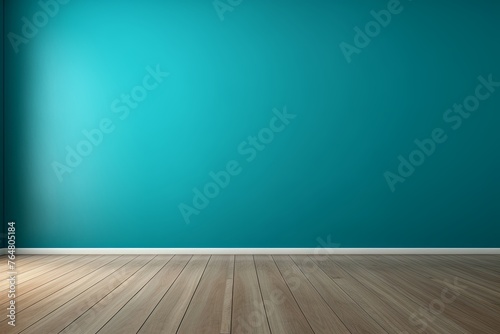 a floor in an empty room with the cyan wall