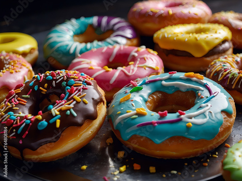 Glasierte Donuts mit buntem Streusel photo