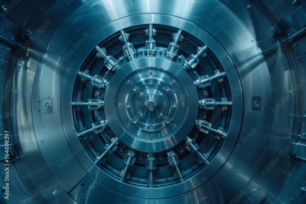 Sophisticated bank vault mechanism showing concentric rings and bolts, Concept of impenetrable security measures in financial establishments Sophisticated bank vault mechanism showing concentric rings and bolts, Concept of impenetrable security measures in financial establishments