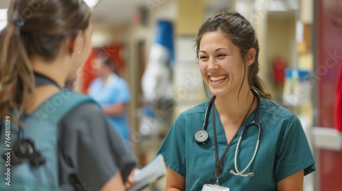 : In a nursing school, a registered nurse uses their extensive experience to teach photo