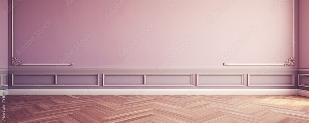 a floor in an empty room with the mauve wall - obrazy, fototapety, plakaty 