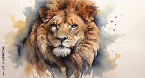 Lion king isolated on white, watercolor painting
