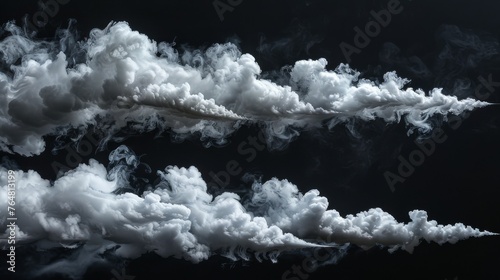 The sets of fog, white clouds, or haze on black backgrounds are suitable for designs