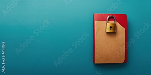 Document folder with padlock on blue background, File security concept