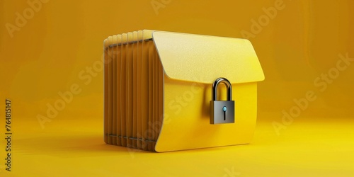 Document folder with padlock on yellow background, File security concept