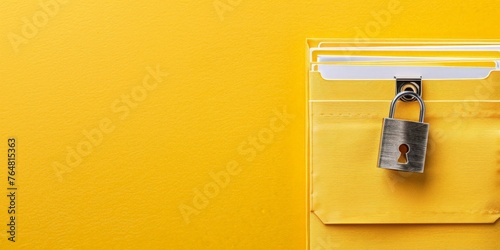 Document folder with padlock on yellow background, File security concept © Kaleb
