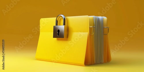 Document folder with padlock on yellow background, File security concept © Kaleb