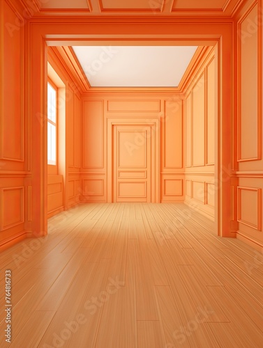 a floor in an empty room with the orange wall
