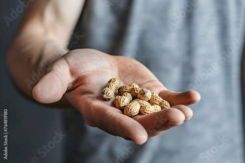 Man's hand holding peanuts