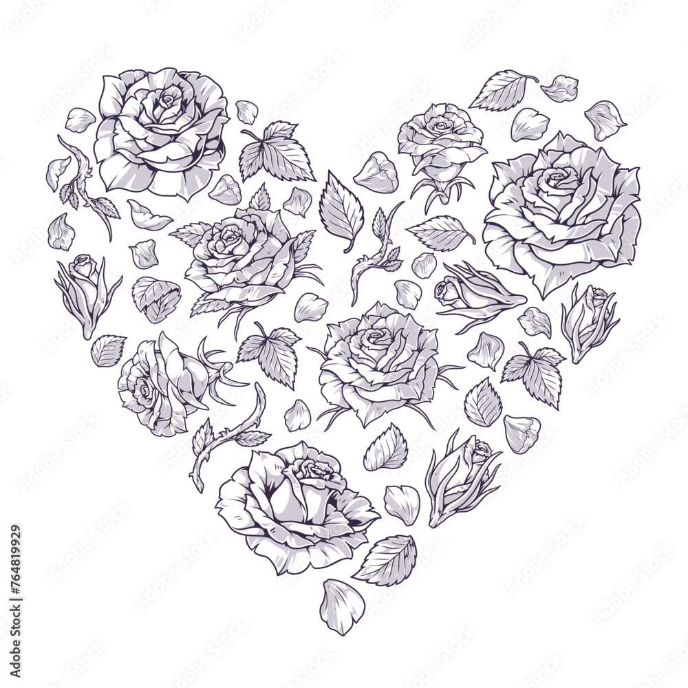 Flower heart monochrome detailed element