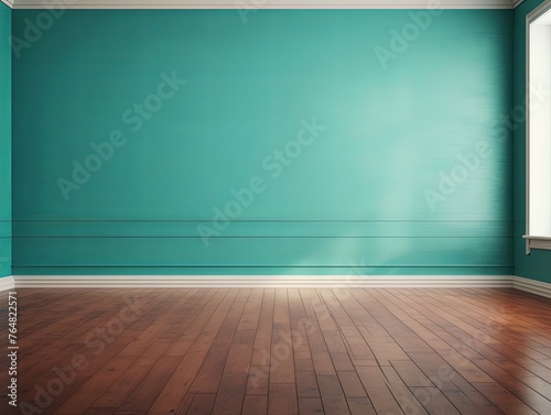 a floor in an empty room with the turquoise wall © Lenhard