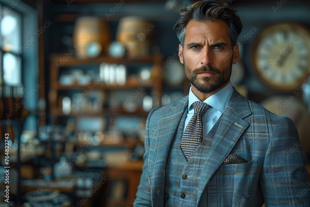 A stately, handsome, rich man in a stylish business suit, representing success and elegance A stately, handsome, rich man in a stylish business suit, representing success and elegance