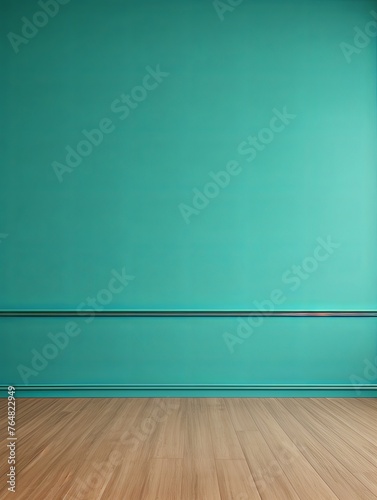 a floor in an empty room with the turquoise wall