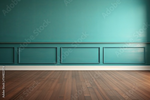a floor in an empty room with the turquoise wall © Lenhard