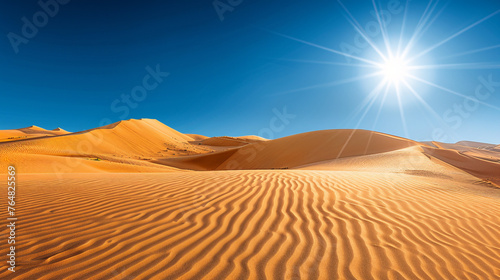 Sand dunes and blue sky  desert landscape. 