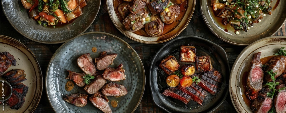 Assorted dishes from a gourmet restaurant.