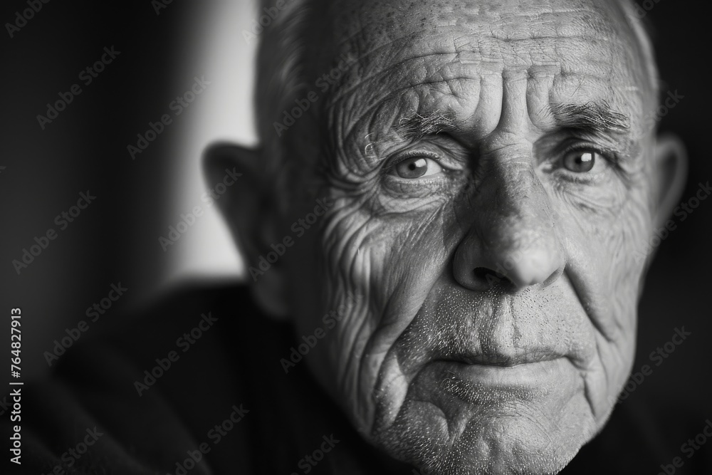 Black and white portrait of an elderly man with a profound and contemplative expression on his face Black and white portrait of an elderly man with a profound and contemplative expression on his face