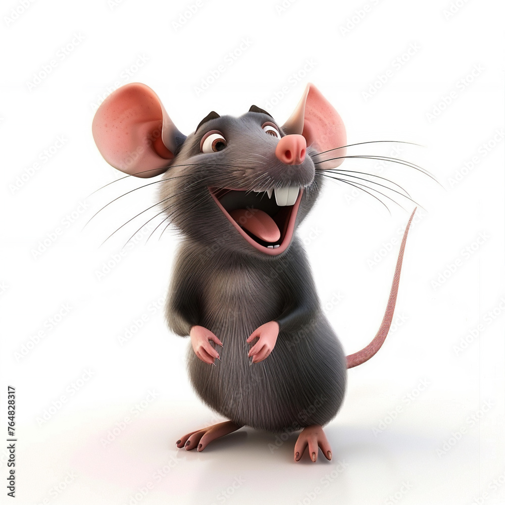 3d cartoon illustration of cute Rat smiling excitedly, AI Generative.