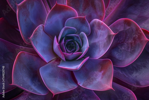This image showcases a succulent with purple and green hues emphasizing the natural geometry and patterns within the plant photo