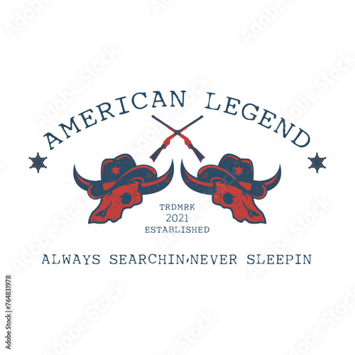 logo vintage american cowboy skull head vector illustration with apparel design poster
