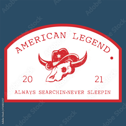 logo vintage american cowboy skull head vector illustration with apparel design poster