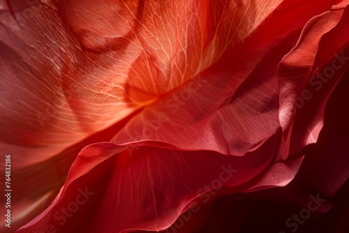 This image beautifully showcases the lush layers and deep red hue of a blooming rose, symbolizing love and romance