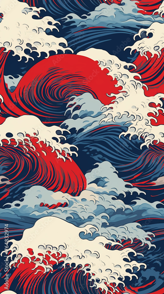 water waves pattern, japnese style, illustration сreated with Generative Ai