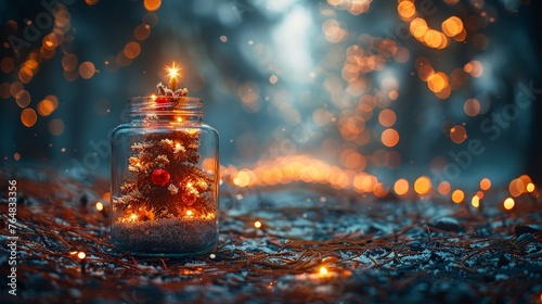 An elegant Christmas tree with bokeh lights background surrounded by a copy space. Concept for Christmas and new year. © Zaleman