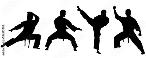 Set of sport men, Karate, Martial Arts, Athletic, Collection, Silhouette, Kata, Power, Training, Combat, Isolated, Vector Illustration photo