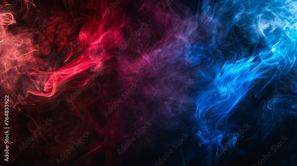 A captivating panoramic view of abstract fog with red and blue swirling smoke against a black background, designed for logo mockups or wide-angle wallpapers A captivating panoramic view of abstract fog with red and blue swirling smoke against a black background, designed for logo mockups or wide-angle wallpapers