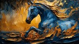 Art painting, gold, horse, wall art, modern artwork, paint spots, paint strokes, knife painting. Large stroke oil painting, mural, art wall...