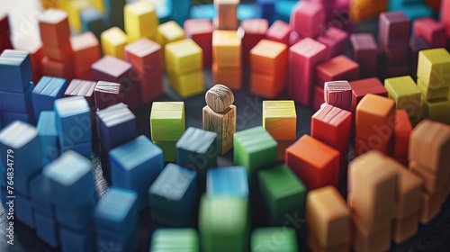 A concept image depicting the gathering or centralization of data and people, visualized through a circle of colorful wooden blocks representing unity among diverse elements