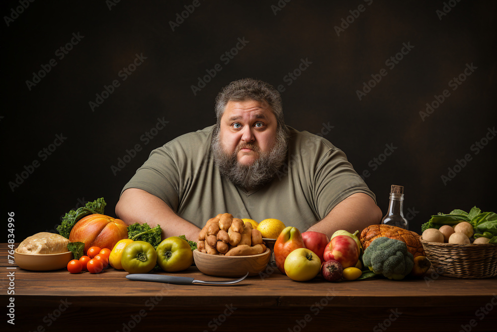 Fat obese person eating food dieting harmful bad habits generative AI illustration Fat obese person eating food dieting harmful bad habits generative AI illustration