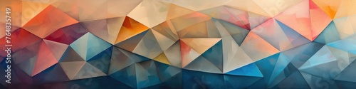 Dynamic and harmonious, this geometric artwork features a captivating display of triangles on a softly colored canvas. Copious copy space allows for versatile creative expressions.