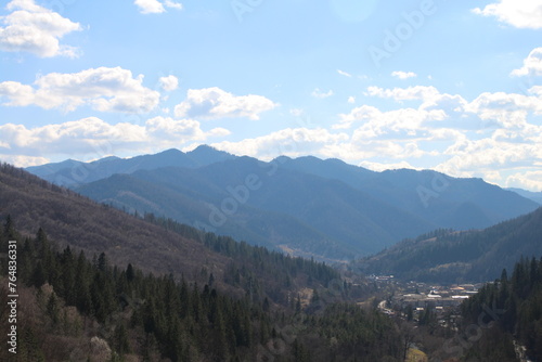 A landscape with trees and mountains