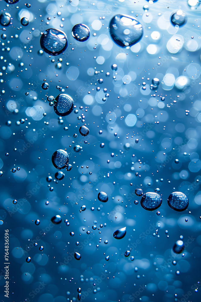 Blue water filled with air bubbles