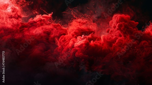 A striking display of red cloudiness, mist, or smog moving across a black background, featuring beautiful swirling smoke for logos or as a wide-angle wallpaper photo