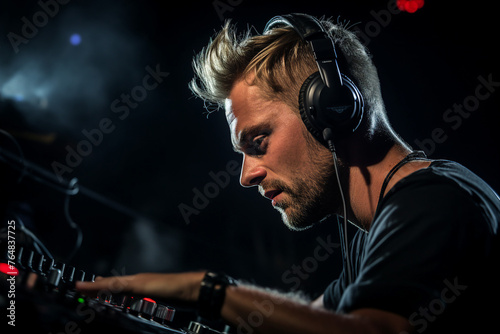 Nice deejay in da club turning dance music nightlife youth party entertainment Generative AI image