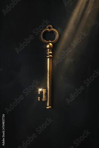 Isolated key with light ray falls on it
