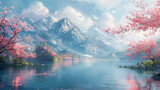 Pastel backgrounds featuring a serene lakeside scene. Generative ai