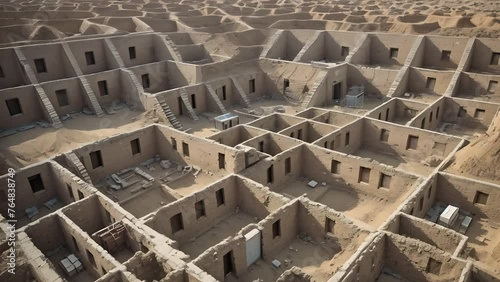 Ongoing ancient archaeological excavation view from above