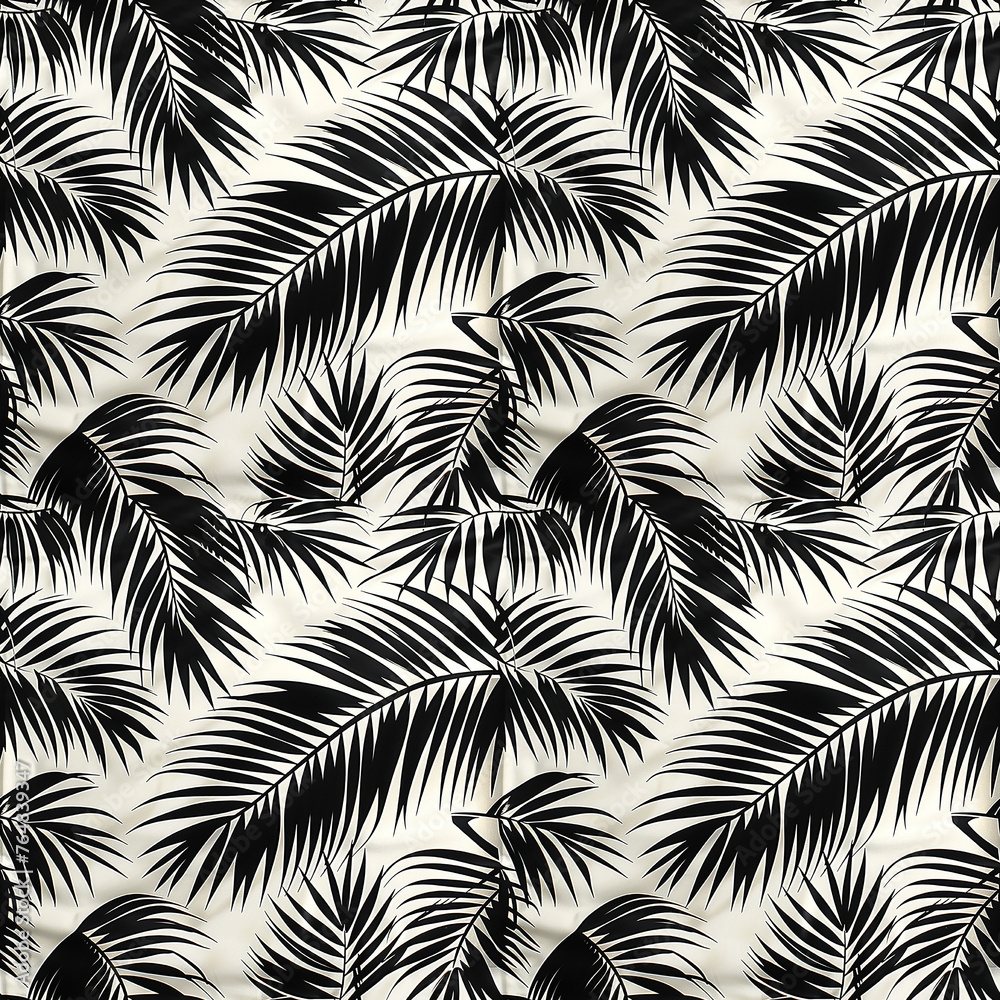 Black and White Palm Leaves on White Background