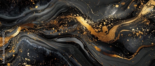 Abstract gold and black marble backdrop, ink and watercolor textures merge artfully., super detailed