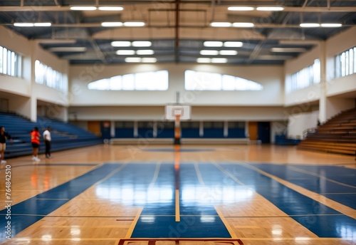 Blurred image of a high school gymnasium, generative AI © Zohaib
