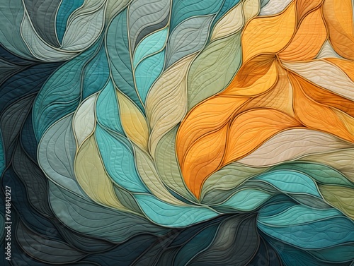 an abstract quilt made of cyan and green colors  in the style of naturalistic landscape backgrounds