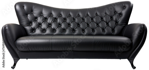 Black sofa in frontal view with transparent background