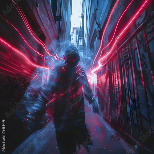 Obscured Supernatural Entity Lurking in Neon-Lit Urban Alley